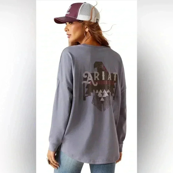 ARIAT THUNDERBIRD RELAXED FIT LONG SLEEVE TEE PURPLE SZ L - Picture 9 of 9